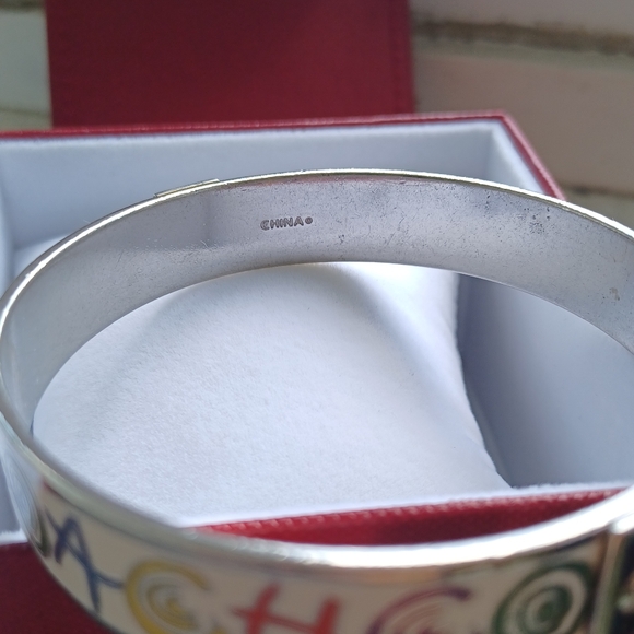 Coach vintage stamped fun multicolor enamel silver thick bangle bracelet & box - Picture 13 of 15